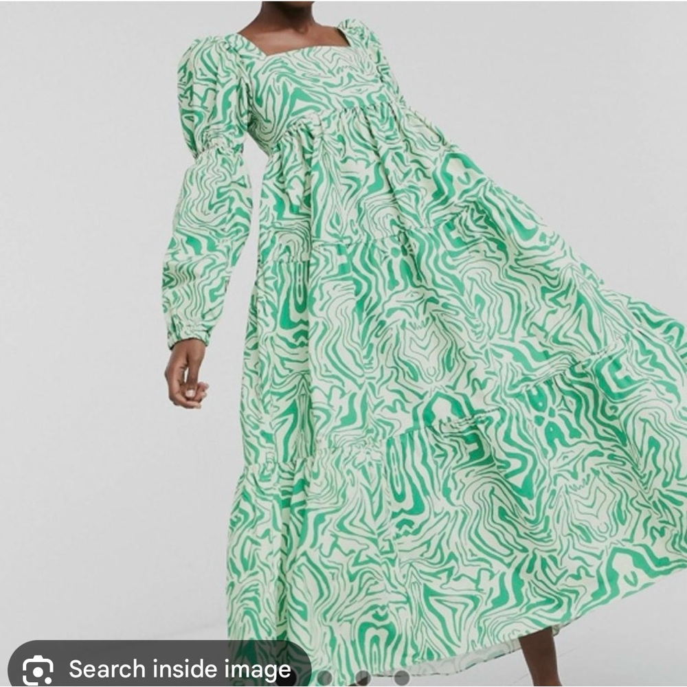 Green Airwaves Tie Back Midi Dress Ghospell size small Patterned Women's Dress
